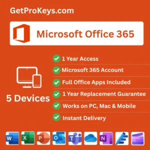 Microsoft Office 365 (5 Devices) – 1 Year Access (PC/Mac Account)
